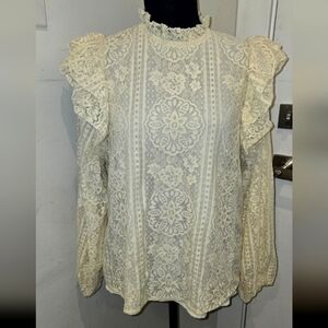 Entro Cream Flutter Sleeve Ruffled Blouse